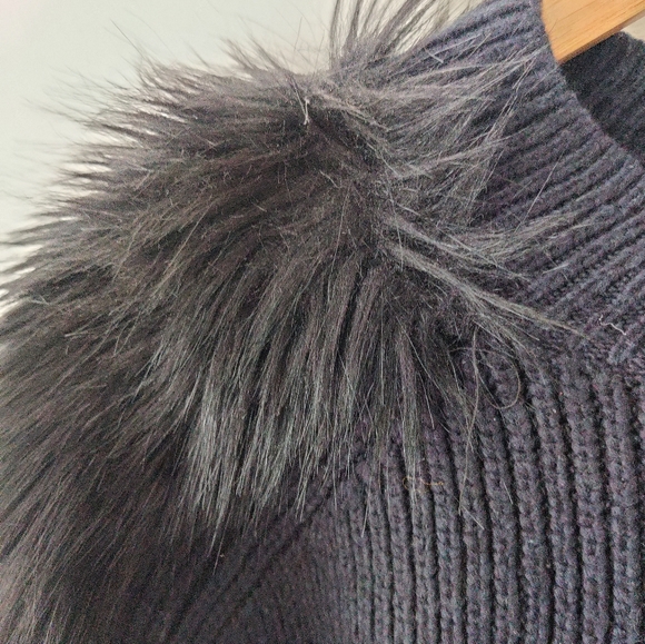 H&M Navy Knit Sweater, Black Faux Fur Sleeves - Picture 6 of 7
